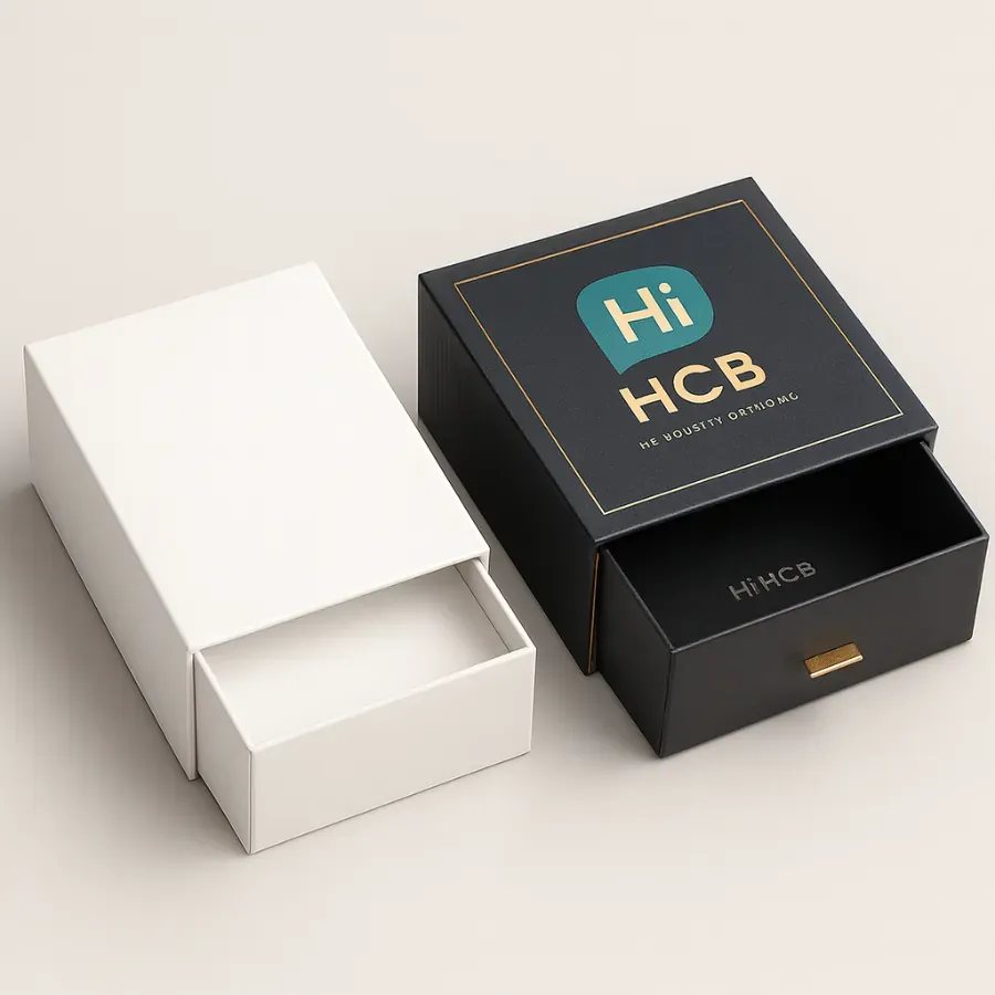 Premium drawer slider belt boxes- black and white custom designs with gold handle class=