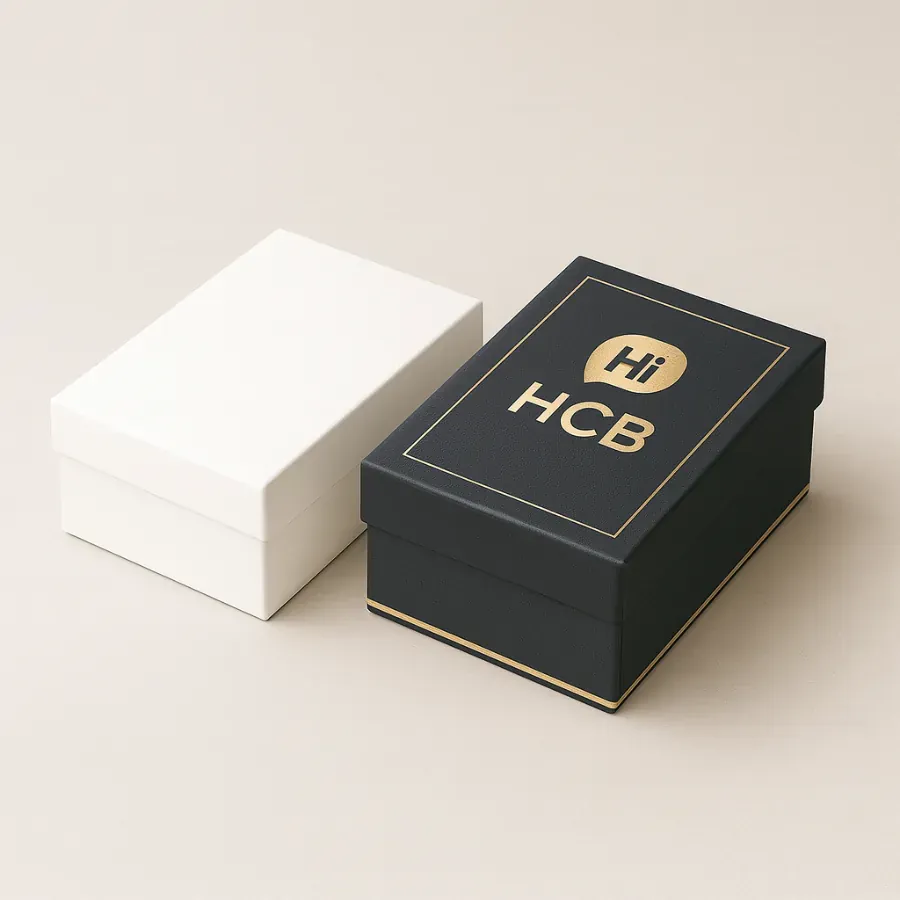 Rigid belt packaging boxes with lid- black box with gold foil logo class=