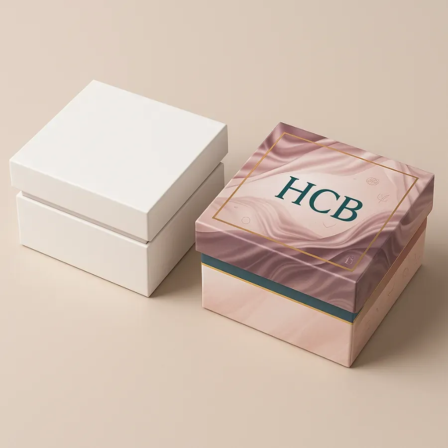 Wholesale two-piece elevator-off lid boxes for hair hoods with marbled print class=