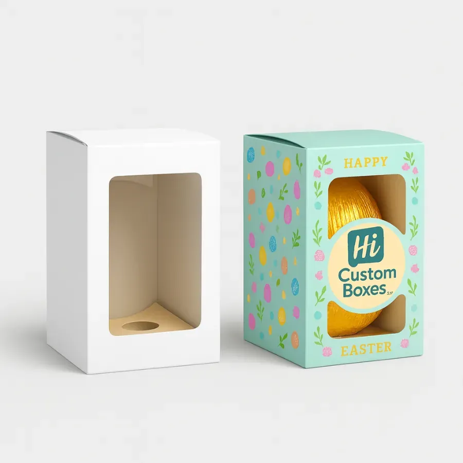 Custom Easter egg boxes with vertical window- tall folding carton design-