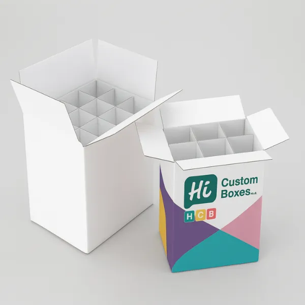 Custom corrugated packaging box with internal dividers for secure product shipping - Hi Custom Boxes branded design- class=