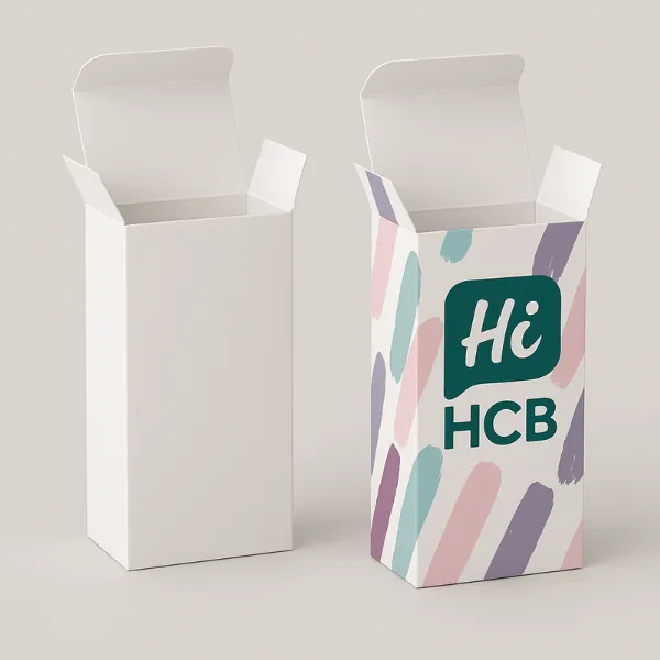 Custom printed tuck-end box with pastel brush pattern and Hi Custom Boxes logo - retail product packaging-