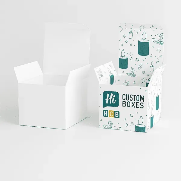 Luxury candle packaging boxes one blank and one custom printed ideal for branded candle presentation