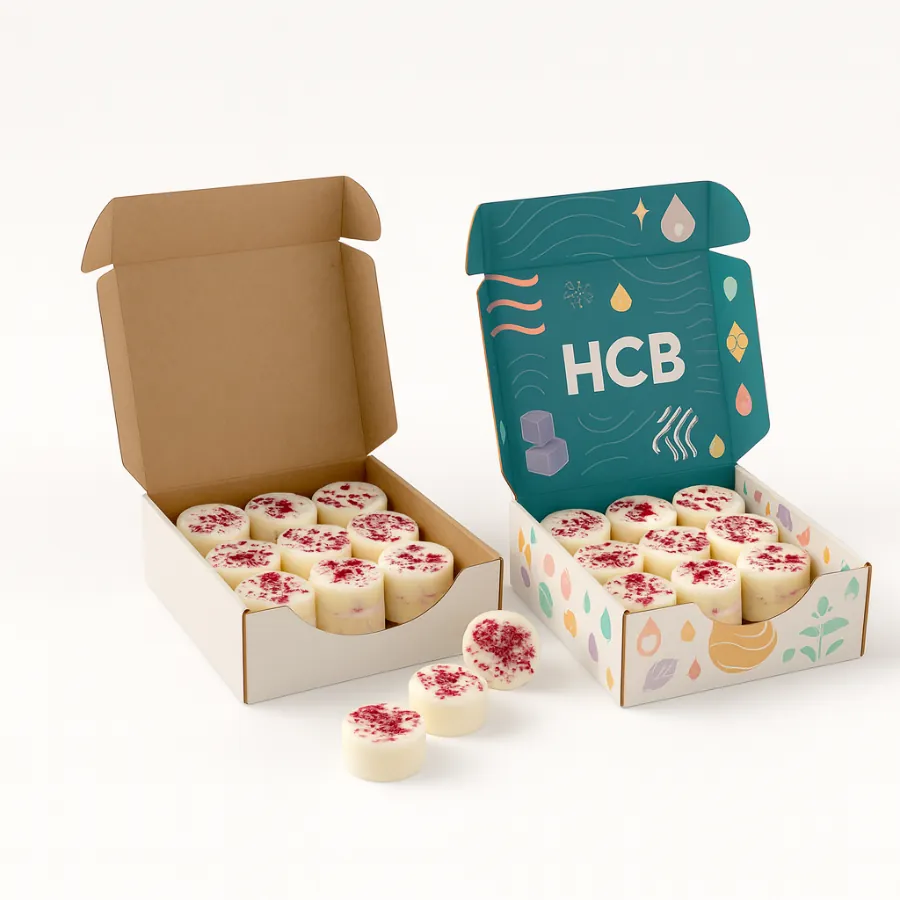 Custom wax melt boxes with hang tab and window--Hanging Wax Melt Boxes class=