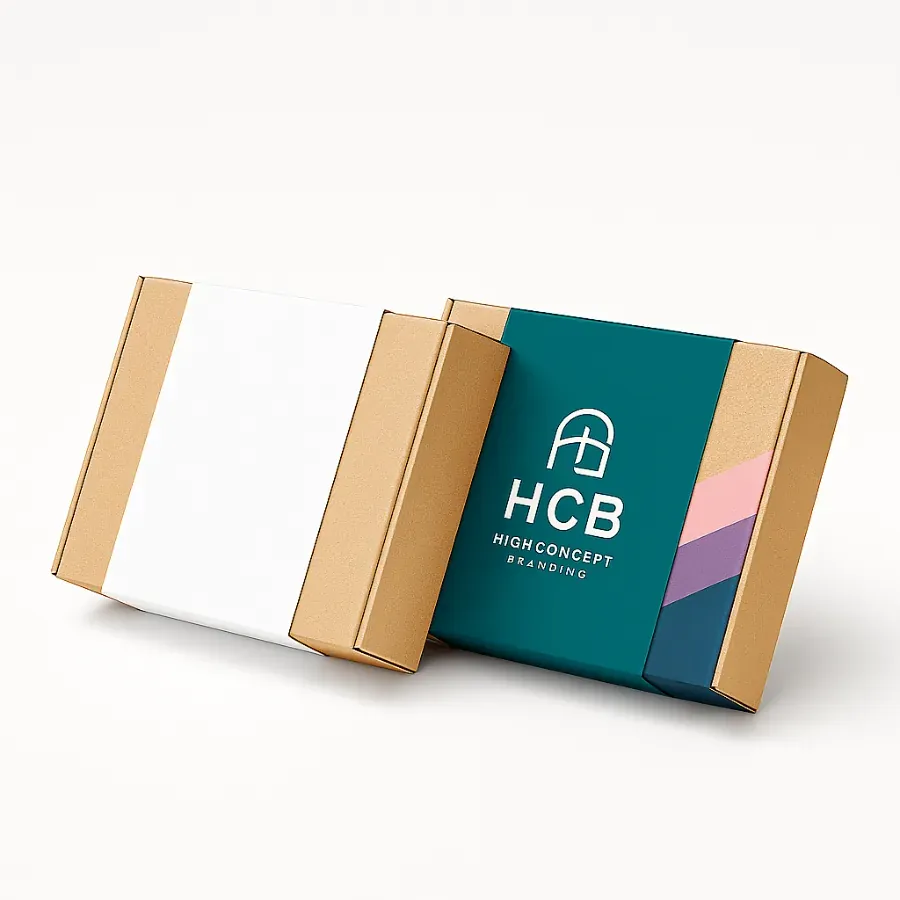 Eco-friendly custom mailer sleeves with kraft material base and branded teal printed sleeve- ideal for stylish product packaging and branding