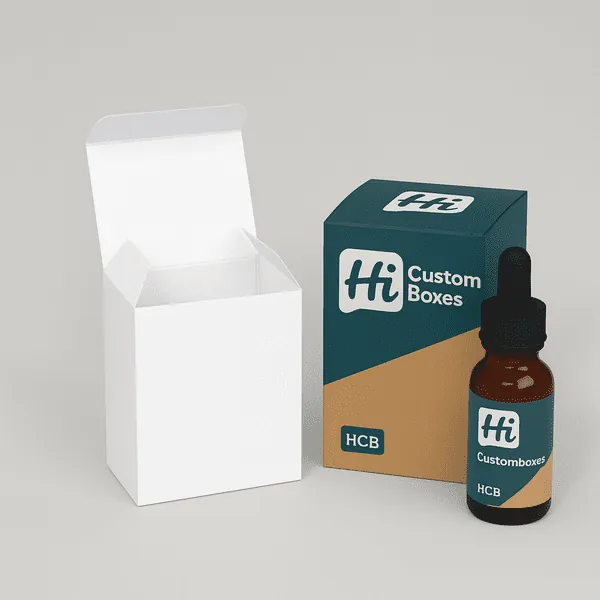 CBD set with dropper bottle plain box and HCB printed box on light background