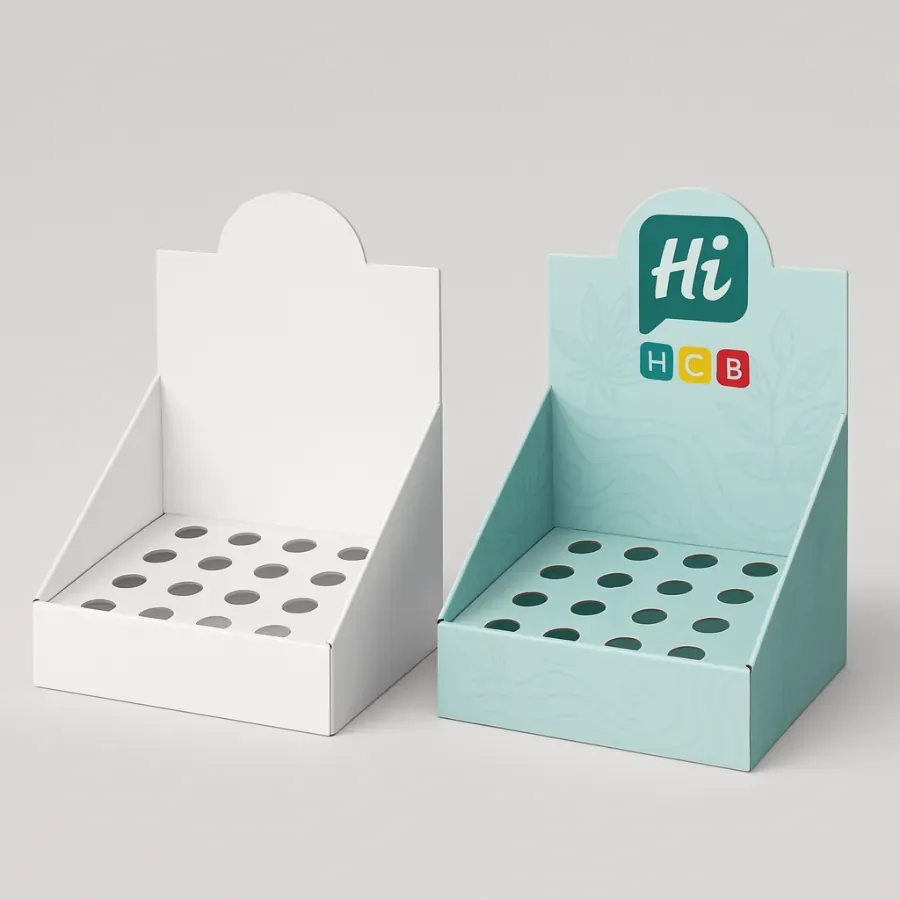 CBD pre-roll display boxes- custom retail countertop tray with holes for tubes class=