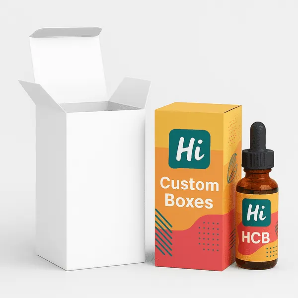 CBD packaging set with dropper bottle branded box and plain white box class=