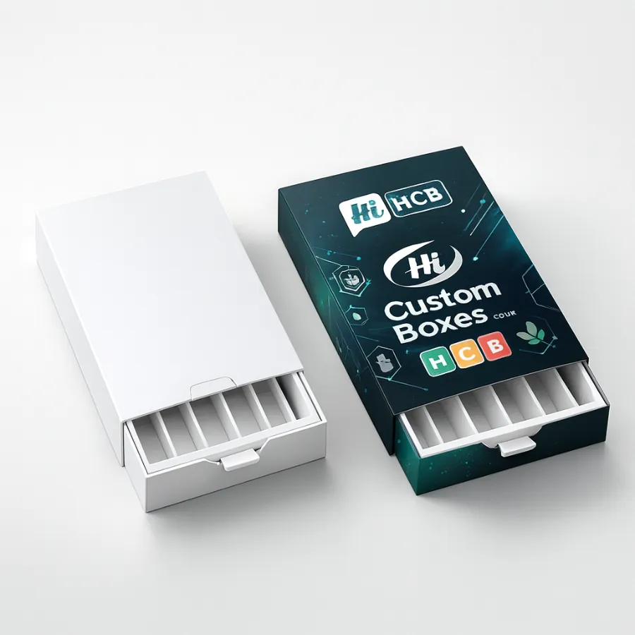 Custom child-resistant slider box packaging with inner dividers for small products- class=