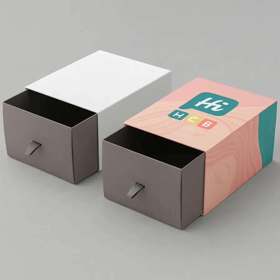 Luxury custom shampoo drawer boxes with ribbon pull tab- plain white and printed design version side by side class=