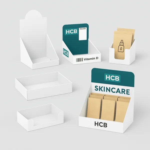 Custom display packaging box with diecut window ideal for showcasing retail products on shelves or countertops