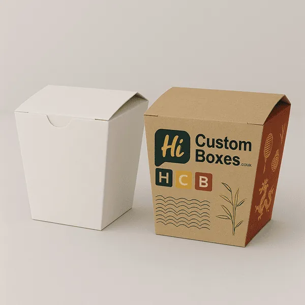 Kraft Chinese food takeout box with green bamboo and gold dragon artwork HCB printed on side class=