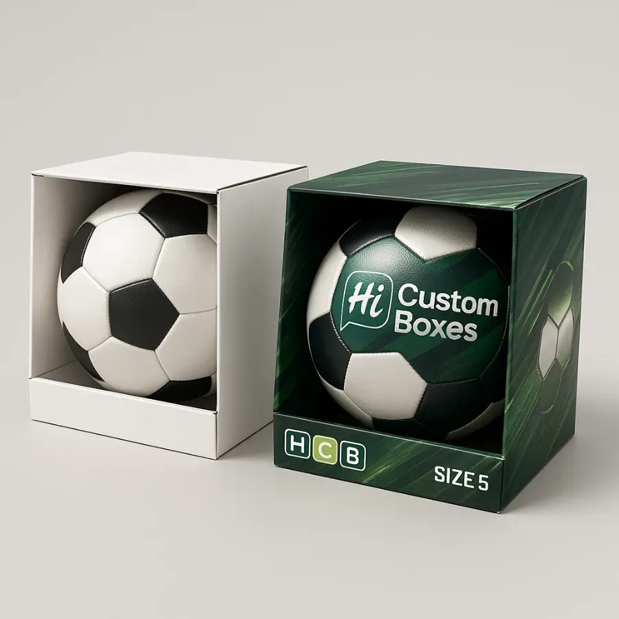 Luxury football packaging boxes with stylish open display design in black and white options class=