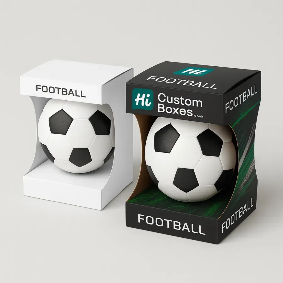 Football display packaging boxes with custom printed branding- perfect for retail display class=