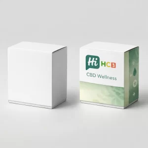 A pair of white square boxes with decorative sleeves showing green leaf motifs and wellness symbols