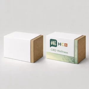 Two white rectangular boxes with custom-fitted sleeves- one blank and one featuring a green leaf design