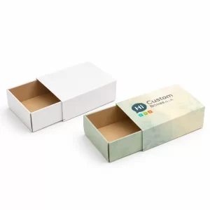 Two slide-out drawer style soap boxes, one plain white and one with sage green branding.