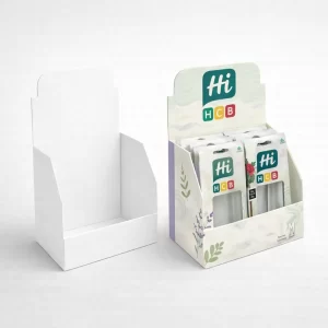 Stylish eco-friendly air freshener boxes with floral patterns and sustainable paper material for retail display.