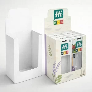 Modern air freshener packaging showcasing a window cut-out design to display the product inside clearly.