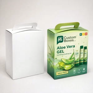 Two large boxes with carry handles: one plain white and one printed with a value pack design.