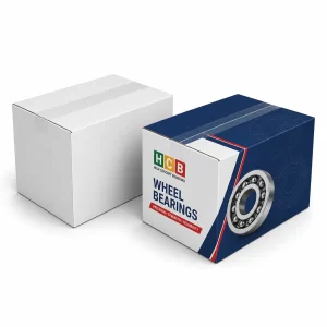 Pair of premium automotive bearing boxes in black and blue with clean, professional branding designs.