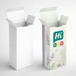 Luxurious bespoke air freshener boxes featuring a minimalist design with soft colours and high-quality card stock.
