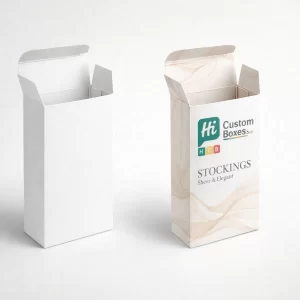 A pair of slim, upright cardboard boxes with tuck-in flaps, highlighting a minimalist "Sheer & Elegant" aesthetic.