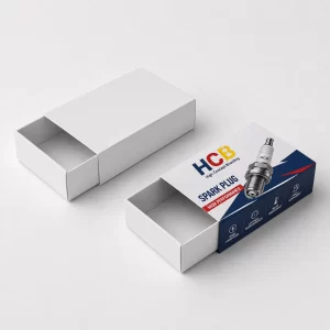 Sleek black and red packaging boxes for bike parts featuring custom branding and automotive imagery.