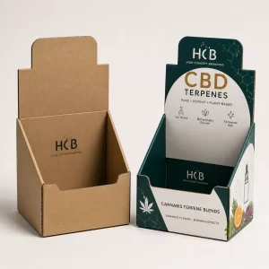 Professional black and gold CBD terpene boxes designed with colourful artistic accents for retail display.