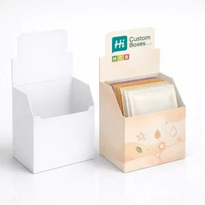 An open collagen sachet display box showing multiple individual sachets neatly arranged for retail presentation.