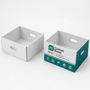Sturdy white and teal corrugated cardboard trays for organised product transport.