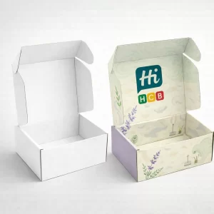 Two elegant blue and gold custom air freshener boxes with premium matte finish and metallic detailing.