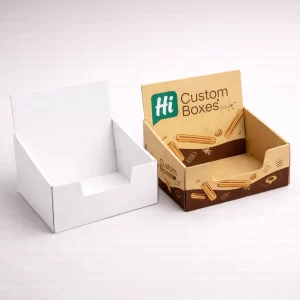 Two drawer-style slide boxes, one plain white and one featuring custom red churros illustrations.