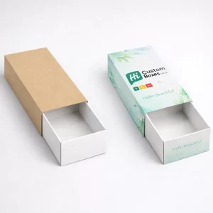 Two premium two-piece gift boxes, one plain white and one with blue skin toner designs.