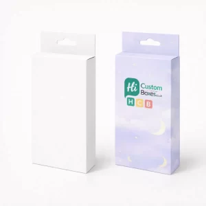 Two tall vertical hanging boxes, one plain white and one with a purple cloud design.