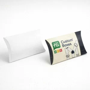 A plain white pillow box shown alongside a custom printed version with a denim-style design.