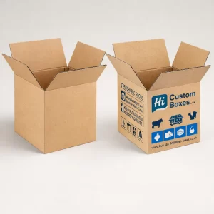 Two sliding drawer-style boxes, one plain white and one featuring a cow illustration and dairy logo.