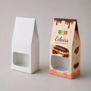 Two elegant square gift boxes, one plain white and one with decorative gold and brown patterns.