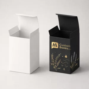 Two premium flip-top magnetic boxes, one blank white and one with elegant gold foil stamping.