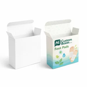Two rectangular card boxes with open top flaps, showing one plain and one branded version.