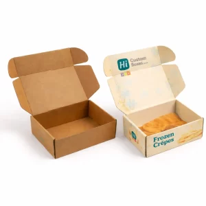 A collection of sturdy frozen crepe boxes with colourful designs suited for retail and commercial freezer displays.