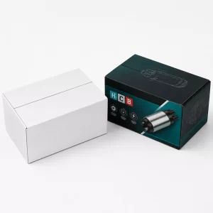 Regular slotted cardboard cartons with custom printed automotive branding for secure fuel pump packaging.
