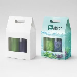 Two premium square gift boxes with magnetic lids, one in plain grey and one in deep teal.