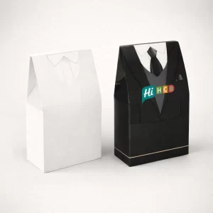 Novelty gift bags designed to look like a formal black tuxedo suit with a tie.