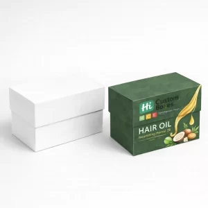 Two sturdy white two-piece boxes with lids, including one featuring 'Hi Custom Boxes' branding.