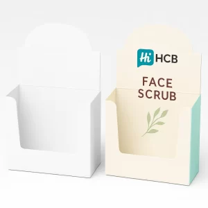Two cardboard counter display units, one plain white and one printed with face scrub branding.