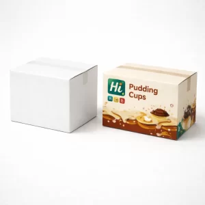 Two square cardboard shipping cartons, one blank white and one printed with a medical cross logo.
