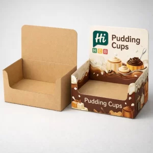 Retail counter display boxes featuring a header with a cough syrup bottle illustration and medicinal branding.