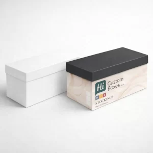 Two premium rigid gift boxes; one solid white and one with a contrasting dark grey lid.