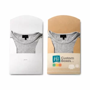 Two flat garment folders in white and brown kraft paper, showing a folded grey jumper.